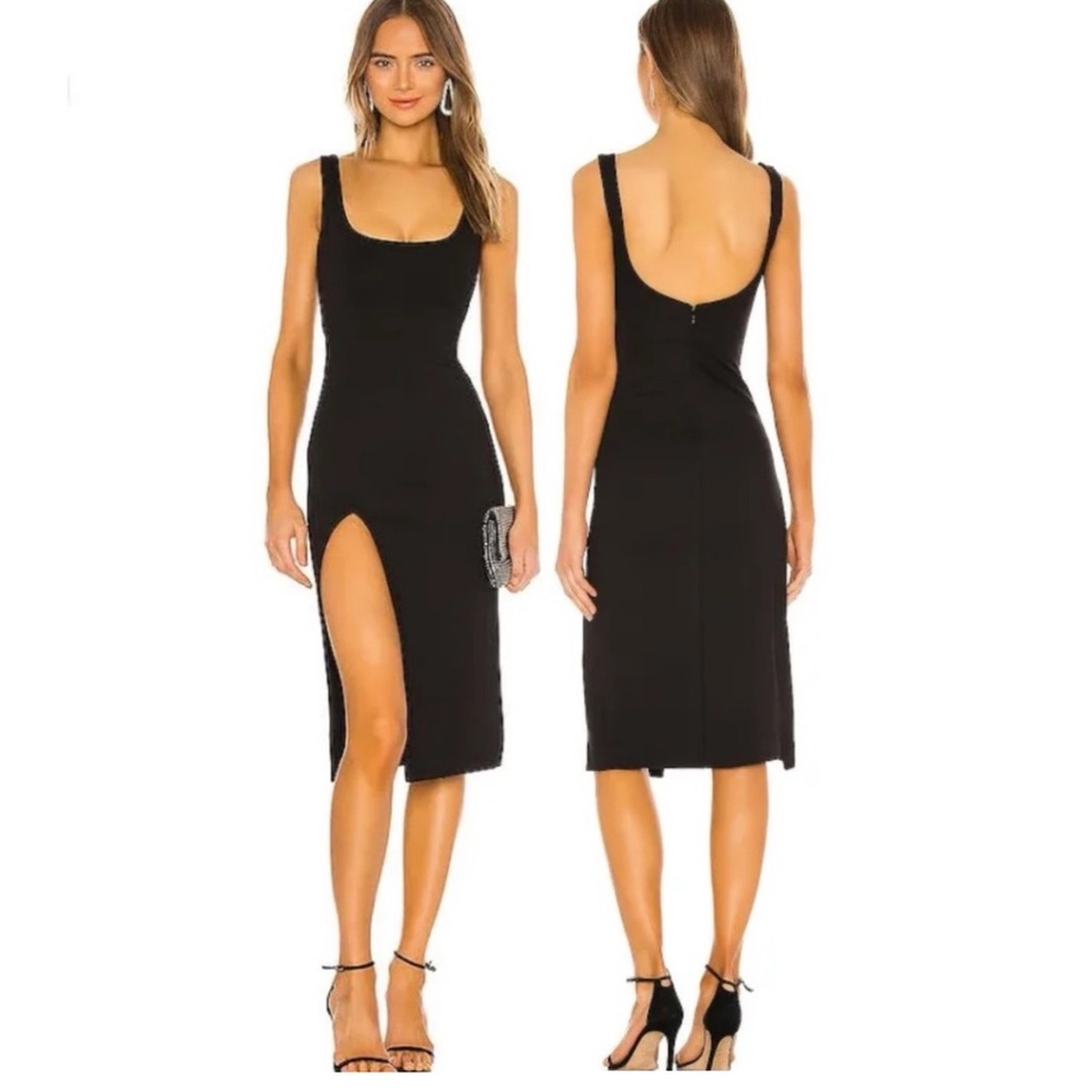 NBD | Thom MIDI Dress Black Sheath Side Slit | M